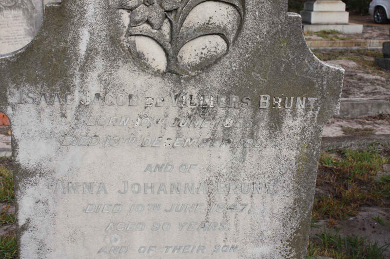 BRUNT Isaac Jacob de Villiers 1855-1897 & Anna Johanna -1947