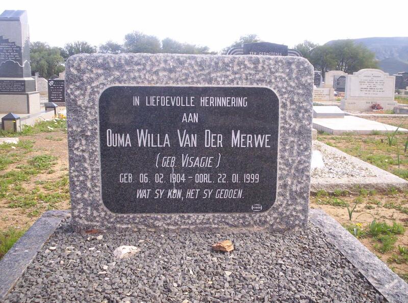 MERWE Willa, van der nee VISAGIE 1904-1999