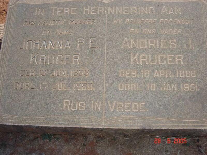 KRUGER Andries J. 1888-1951 & Johanna P.E. 1893-1980
