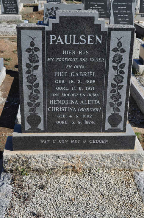 PAULSEN Piet Gabriel 1896-1971 & Hendrina Aletta Christina BURGER 1892-1974