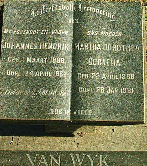 WYK Johannes Hendrik, van 1896-1962 & Martha Dorothea Cornelia 1898-1981