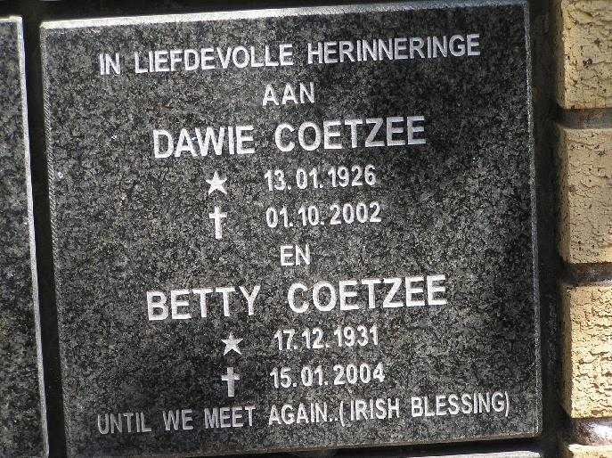 COETZEE Dawie 1926-2002 & Betty 1931-2004