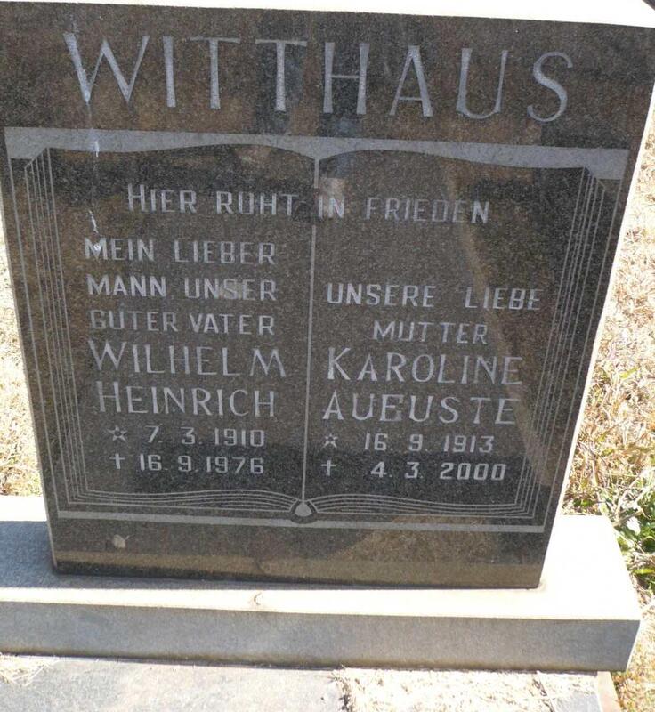 WITTHAUS Wilhelm Heinrich 1910-1976 & Karoline Aueuste 1913-2000