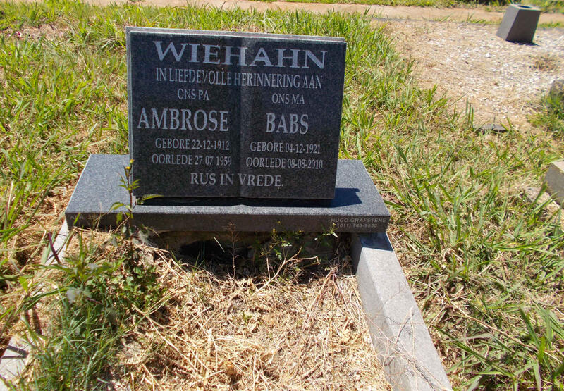 WIEHAHN Ambrose 1912-1959 & Babs 1921-2010