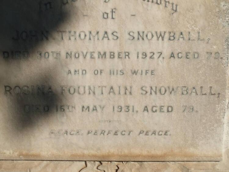 SNOWBALL John Thomas -1927 & Rosina Fountain -1931