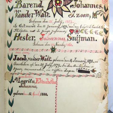 VAN DER WALT Barend Johannes, gebore 1854 en Hester Johnanna SNIJMAN, gebore 1860, getroud 1877